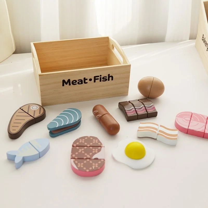 Children's Wooden Fruits and Vegetables, Joyful Play at Home Toys, Wooden Simulation Kitchen Toys, Girls Cooking Food