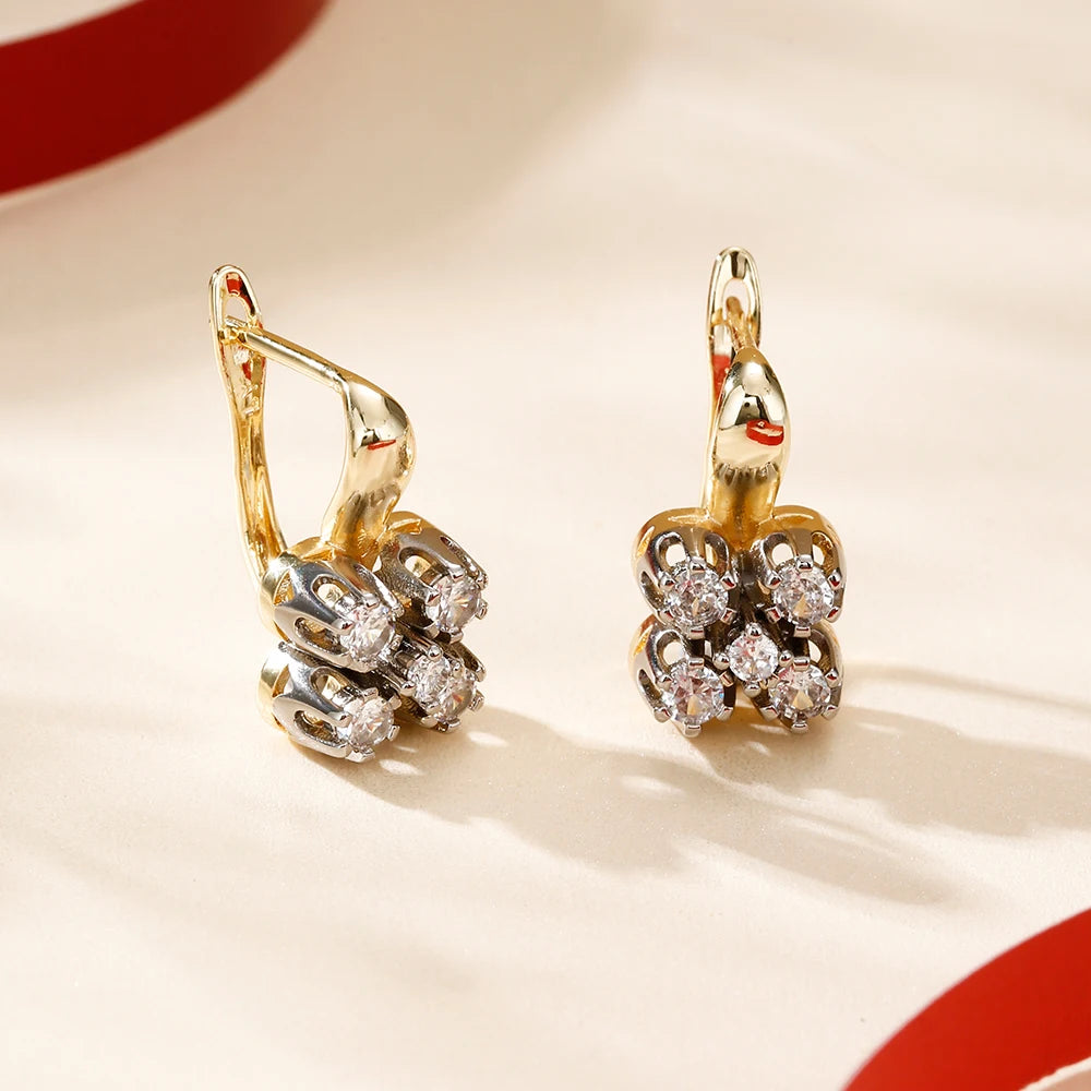 Simple and Exquisite Inlaid Zircon Two-Tone Jewelry Set Copper Plated 14K Gold Fashion Jewelry Birthday Party Wedding Souvenir
