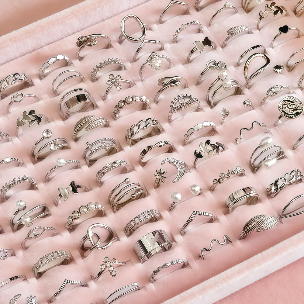 12/24/36/48/50/100Pieces Fashion Butterfly Snake Geometry Hollow Rings Set For Women Mix Style Perfect For Daily Wear Party Gift