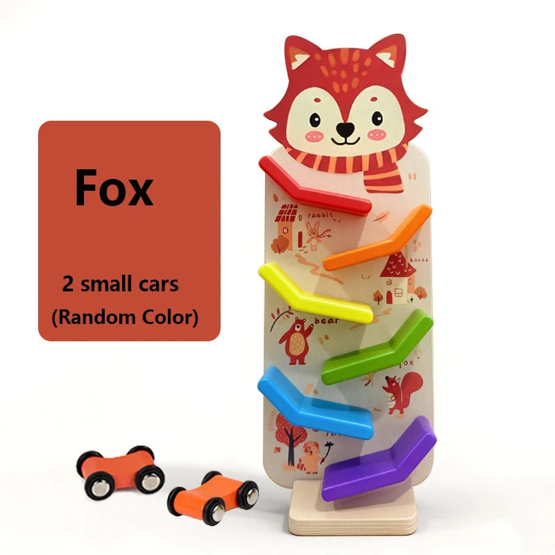 Wooden Animal Glider Car Early Education Focus Training Multi-layer Track Rolling Vehicle Parent-Child Interaction Toy for Kids
