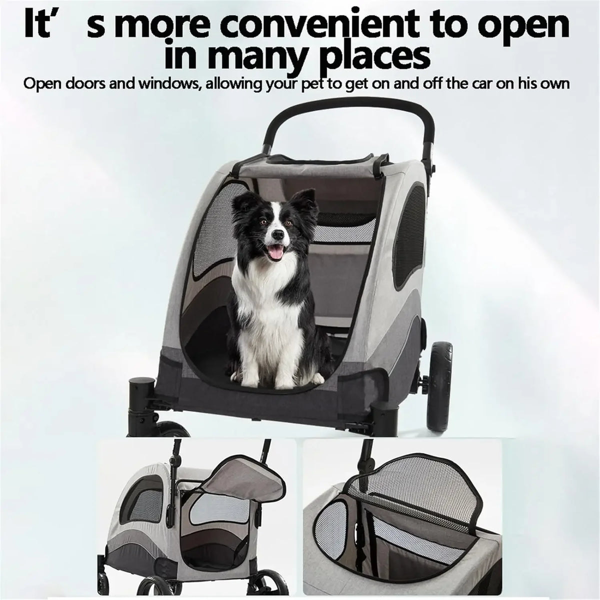 Large Pet Stroller 4 Wheels Dog Carrier with Brakes Portable Puppy Travel Strollers with Breathable Windows Adjustable for Cats