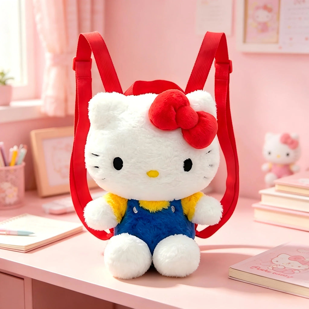 Genuine Anime Sanrio Hello Kitty Plush Backpack Kawaii Stuffed Toy Cartoon Schoolbag Bag for Girls Kids Birthday Gift