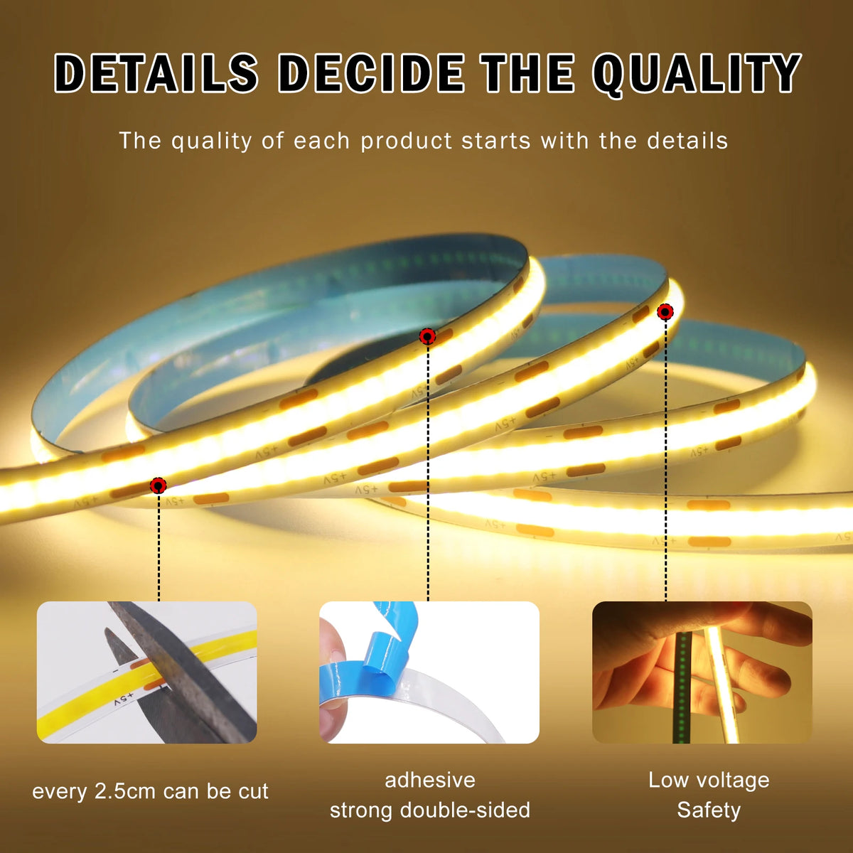 5V USB COB LED Strip Light 3Keys Touch Dimmable ON/OFF Switch Bright Red Green Blue Warm White 320LEDs Flex Ribbon Tape 8mm PCB