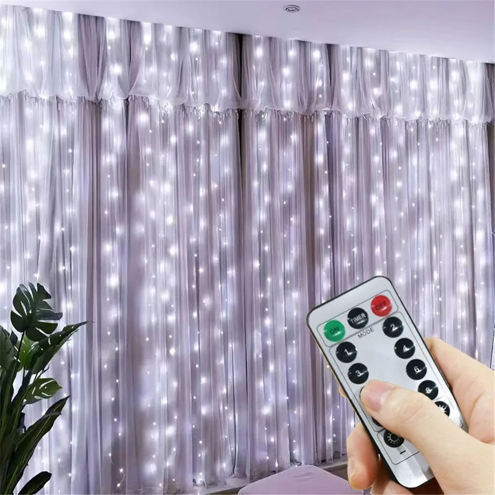 1pc 6x3/3x3/3x2/3x1m USB LED Curtain String Lights Bedroom Christmas Garland Fairy Lamp Wedding Party Home Decoration Lighting