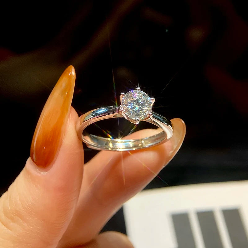  GRA 0.5-1ct Simple Round Real Moissanite Diamond Ring for Women 925 Sterling Silver Wedding Gorgeous High Quality Fine Jewelry