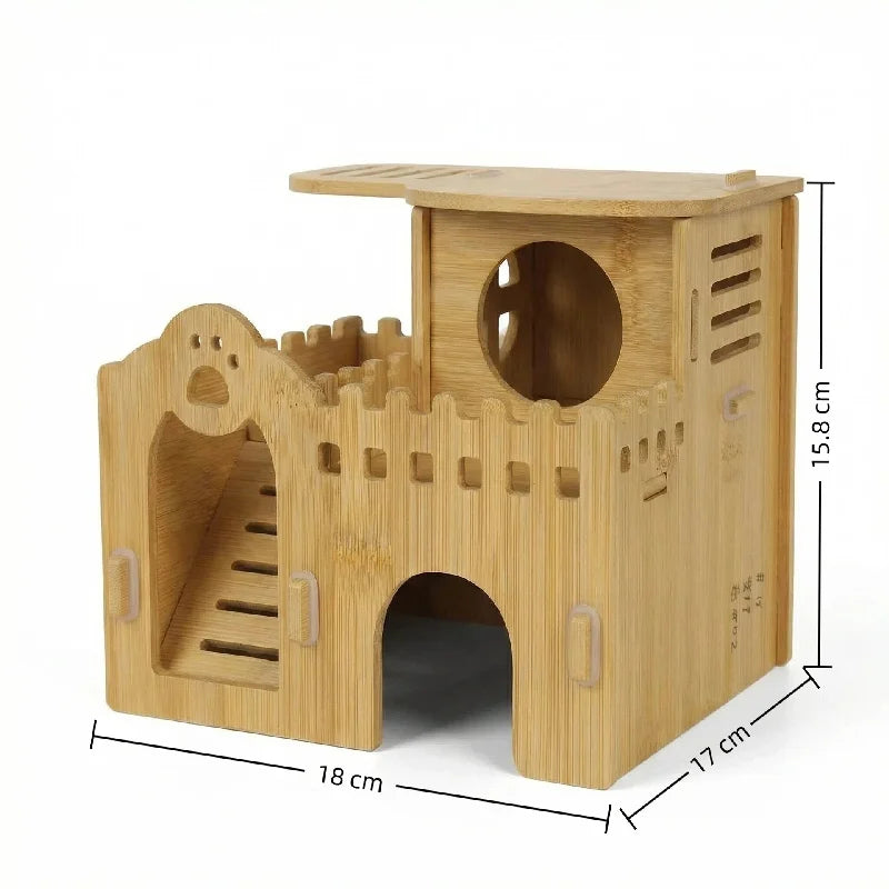 Bamboo Hamster Hideout House - All Season Winter Sleeping Nest for Golden Bear Small Pet Decor Landscape Cage Accessories
