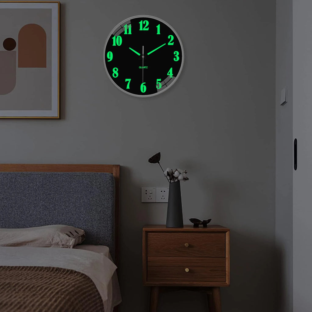 Modern Unique Luminous Plastic Glass Wall Clock, 8-16 Inch Modern Round Silent Luminous Wall Clock, AA Battery Powered, Suitable