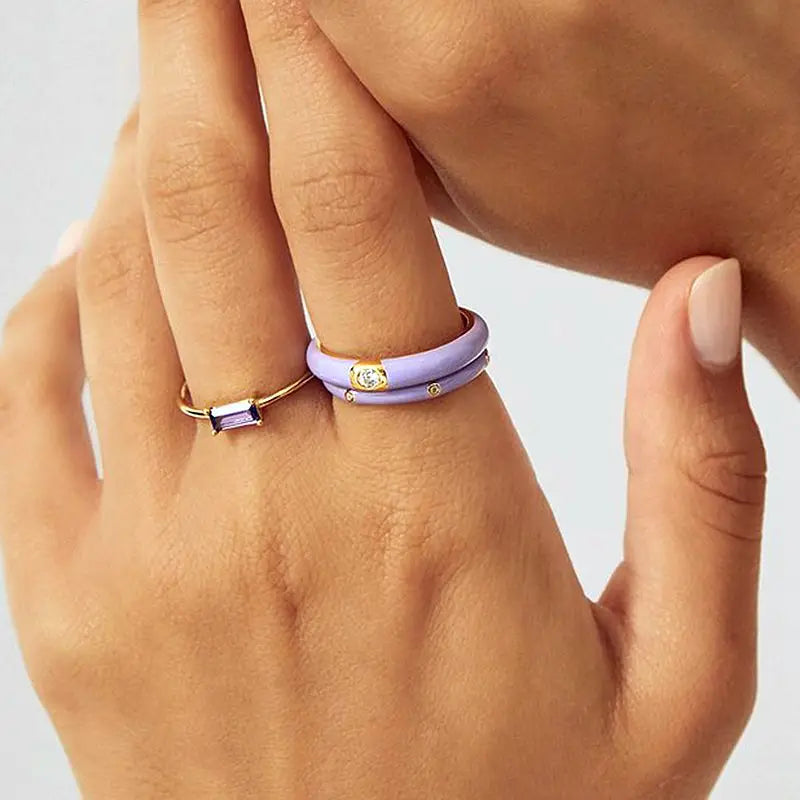 Trendy 18K Gold Plated Engagement Ring for Women Luxury Fashion Elegant Purple Crystal Wedding Rings Party Jewelry Gifts
