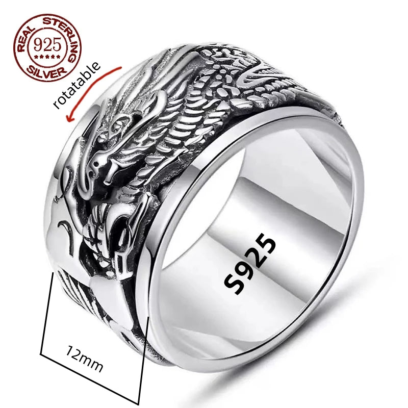 Factory Price S925 Sterling Silver Great Wall Pattern Spinner Ring Men Women Real Silver Double-layer Rotatable Rings Jewelry