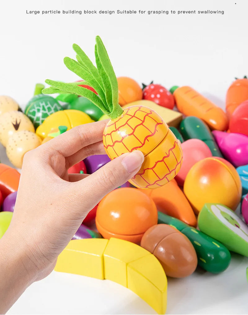 Magnetic Wooden Cutting Fruits Vegetables Pretend Play Simulation Kitchen Toys Classic Game Montessori Educational Toys For Kids