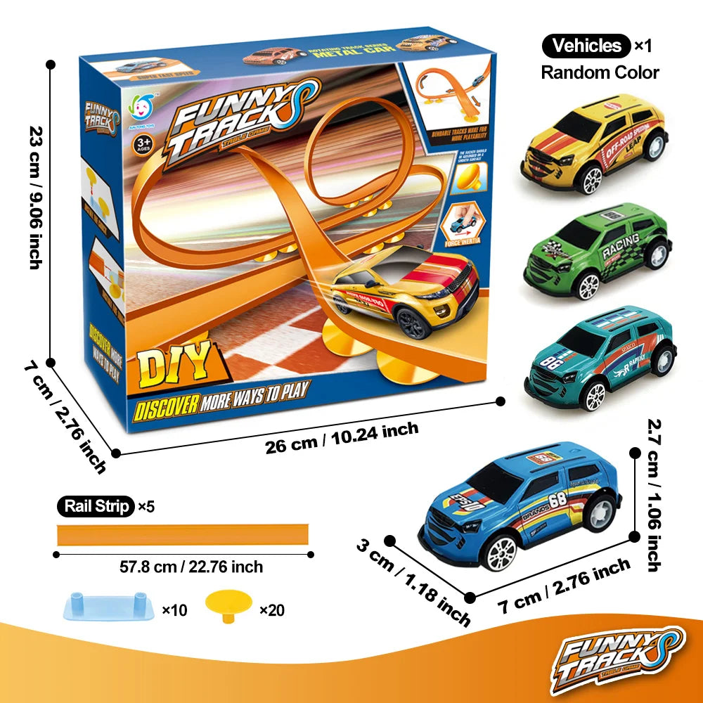 DIY Race Car Track Set, Desktop Loop & Slope Stunt Track with Suction Cups, Builds Creativity & Fine Motor Skills for 3+