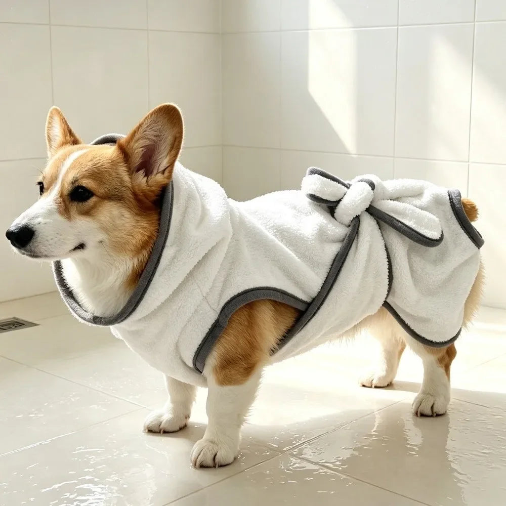 Coral Fleece Pet Bathrobe Towel Absorbent Tie Up Style Dog Bath Towel Comfortable Hooded Pet Drying Towel Dog Cat Pet Products