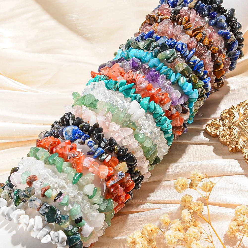 5/10/20pcs Random Women's Gravel Bracelet Set Natural Colored Gravel Bead Bracelet Irregular Bracelet Spiritual Elastic Bead
