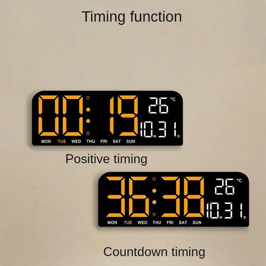 Large LED Digital Wall Clock Temperature Date Week Display Countdown Table Clock Brightness Adjustment Two Alarm 12/24h Clock