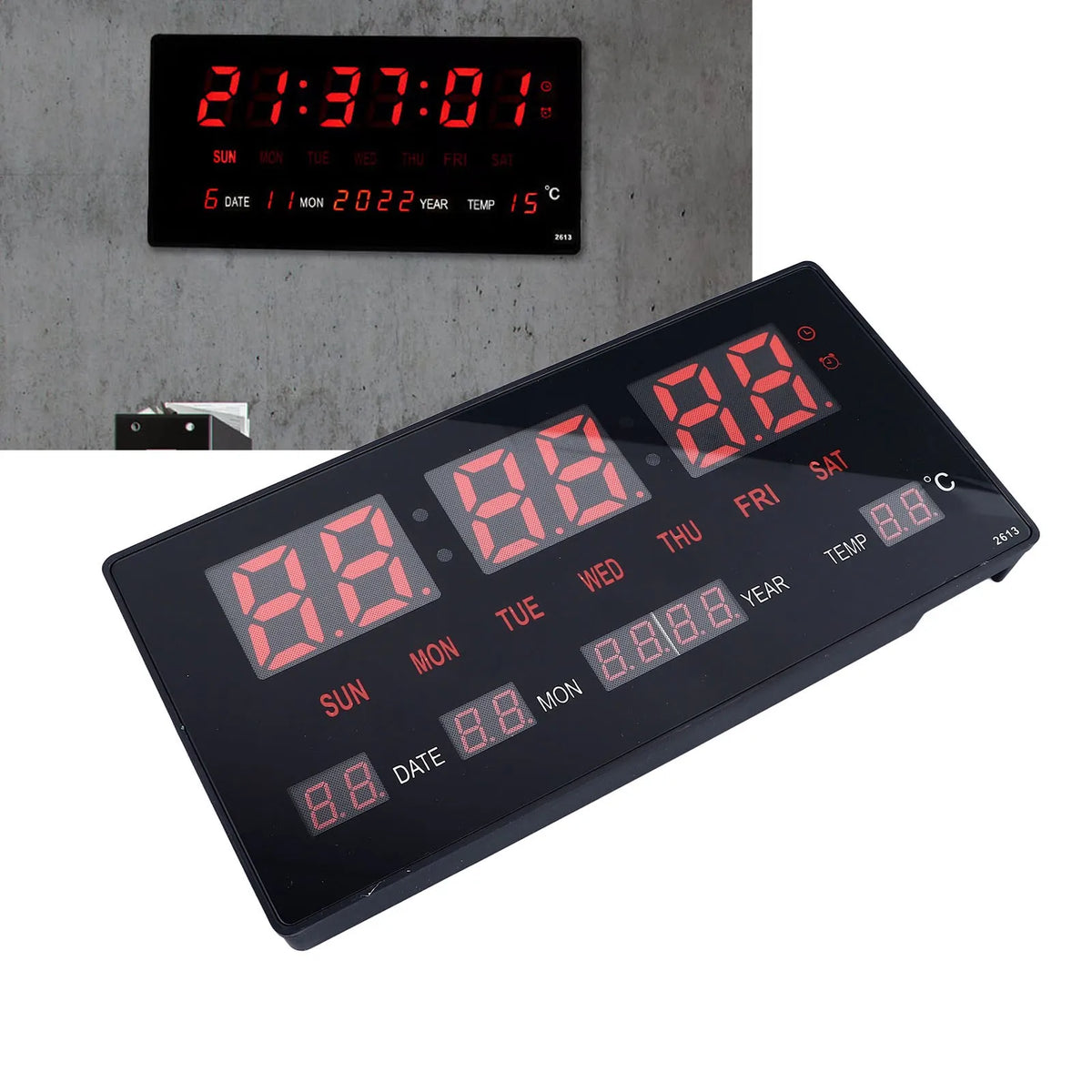 LED Digital Clock Large Digital Wall Clock Hourly Chime Function Backlight Calendar Digital Clock