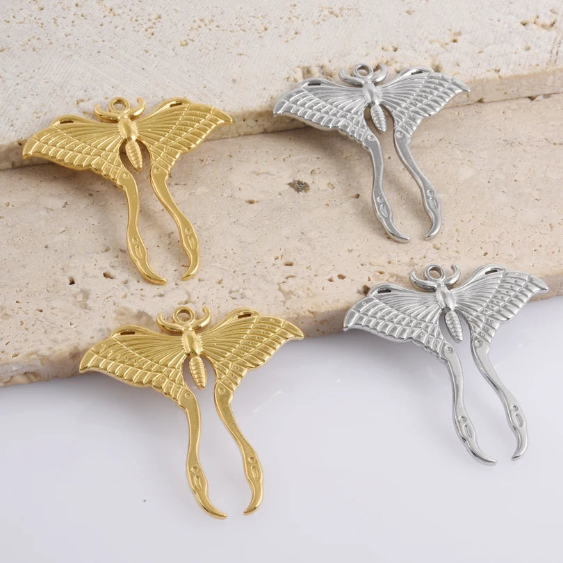5pcs Stainless Steel Bee Spider Cicada Butterfly Dragonfly Flower Tree Grass Pendants Insects Charms Jewelry Making Accessories