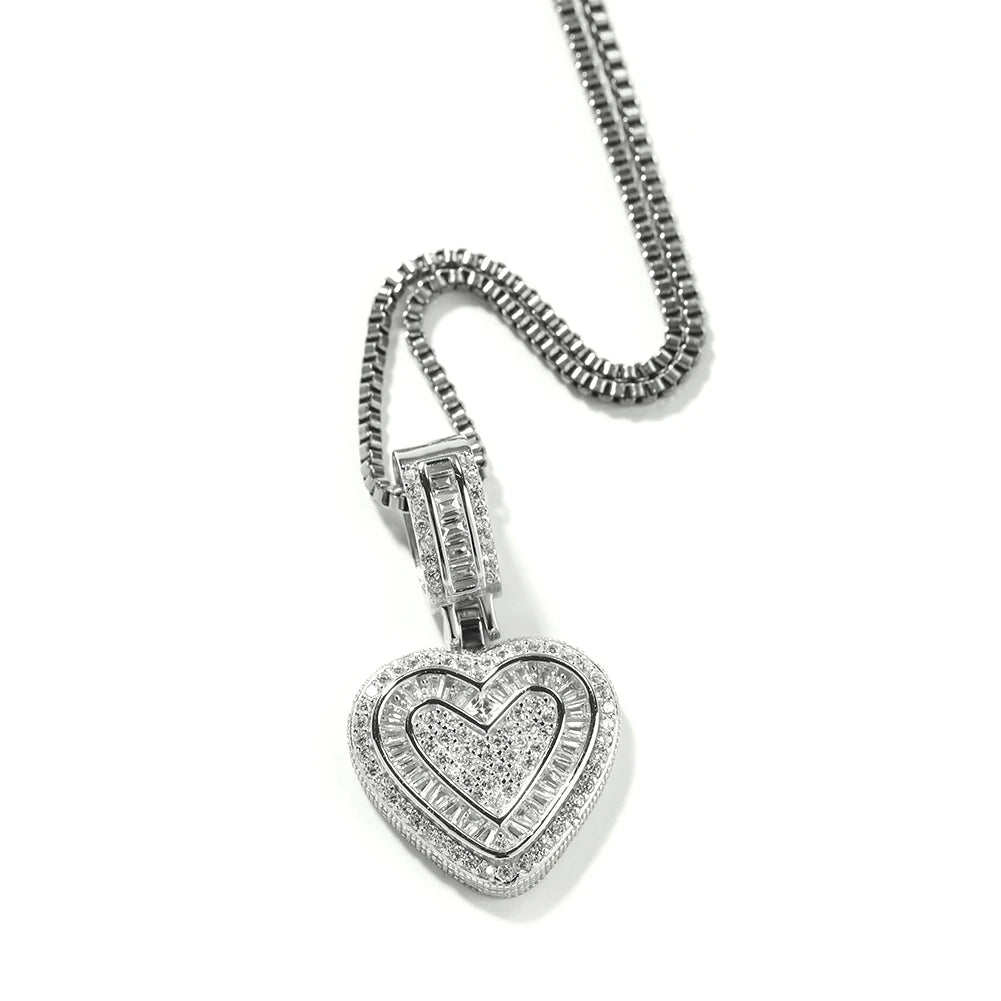 THE BLING KING Baguette CZ Small Heart Shaped Pendant Necklace For Women Iced Out 5A+ Cubic Zironia Lovely Jewelry Birthday Gift