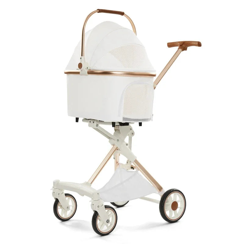 Lightweight White High View Pet Stroller One-click Foldable Cart for Small Medium Dogs Cats Outdoor Travel Pet Supplies Hot Sale