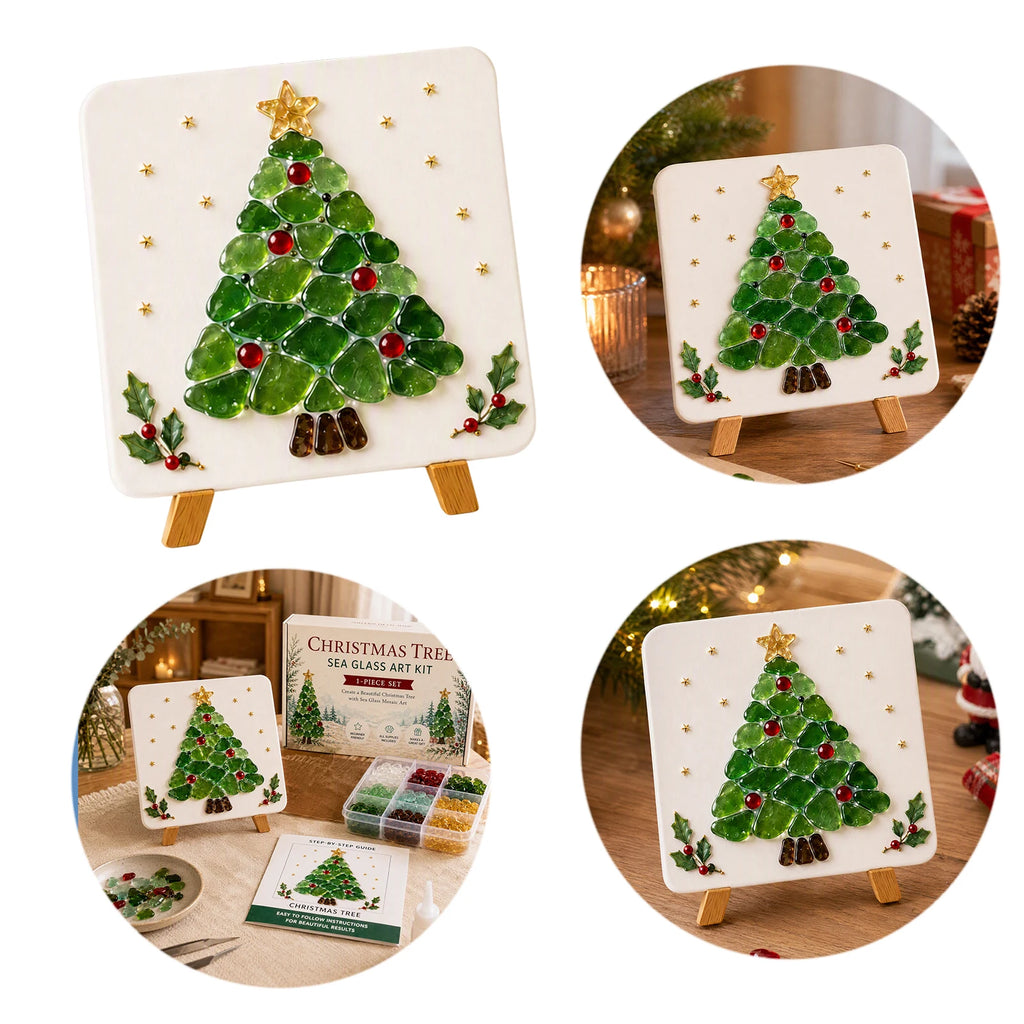 Holiday Mosaic Decoration DIY Kit Christmas Reindeer Sea Glass Art Craft Set with Tweezers Stand Complete Tools