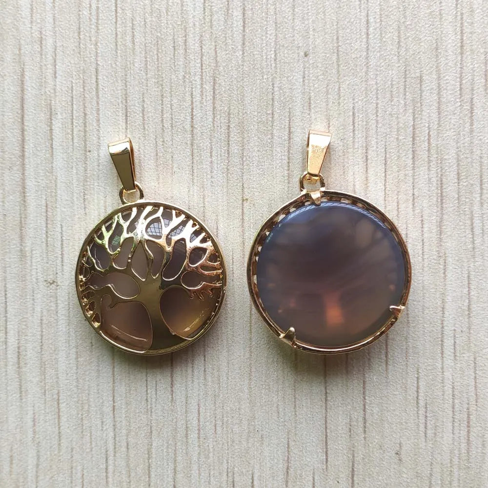 Wholesale 12pcs/lot Fashion Natural Stone Alloy Tree of Life Mix Pendants for Necklaces Jewelry Accessories Making Fast Shipping