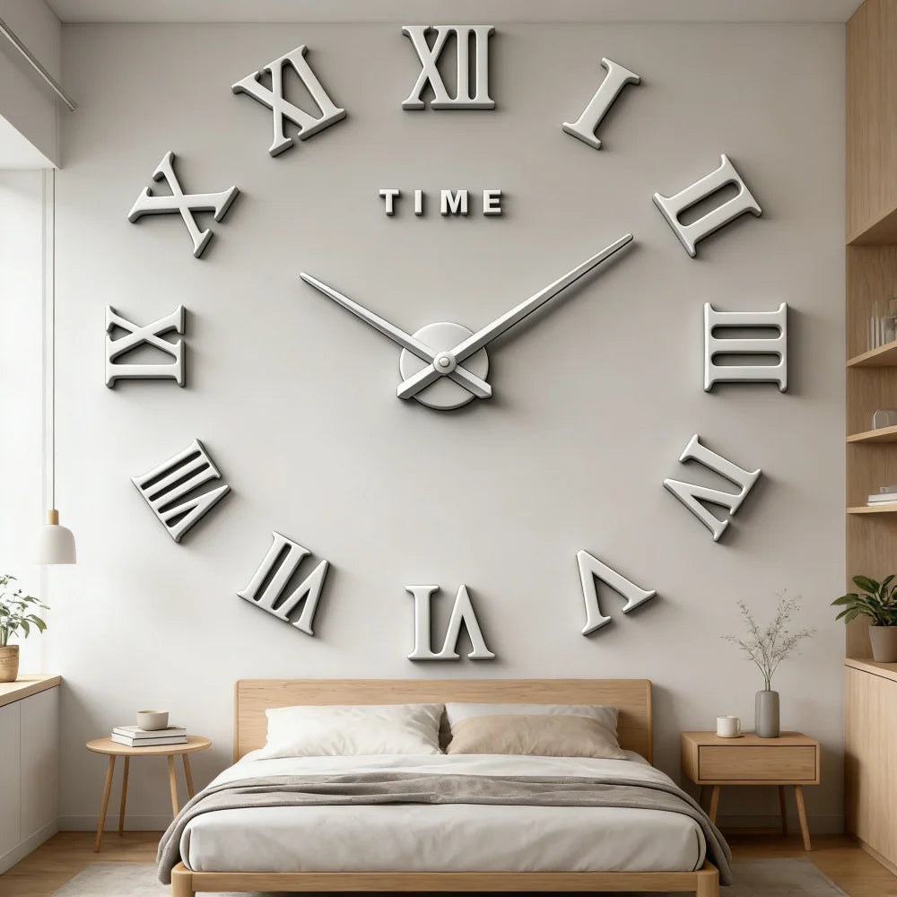 2D/3D Large Roman Numeral Acrylic Mirror Wall Clock Sticker Fashion DIY Quartz Clocks Watch Home Decoration Living Room Stickers