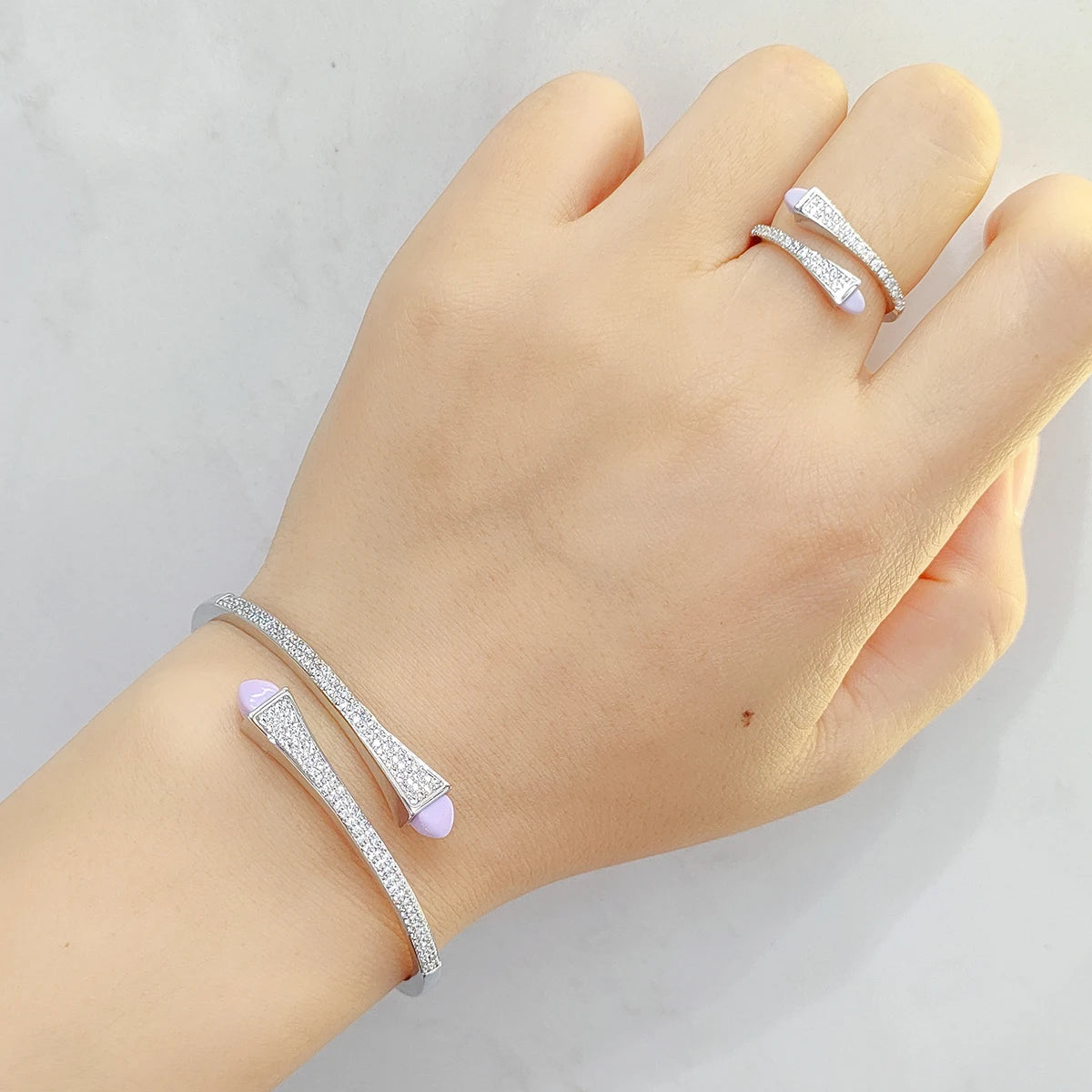 2025 New Cute Women Fashion Bracelet & Ring Set Candy color stone Simple Open Cuff Bangle Ring Arab Middle Eastern Jewelry Set
