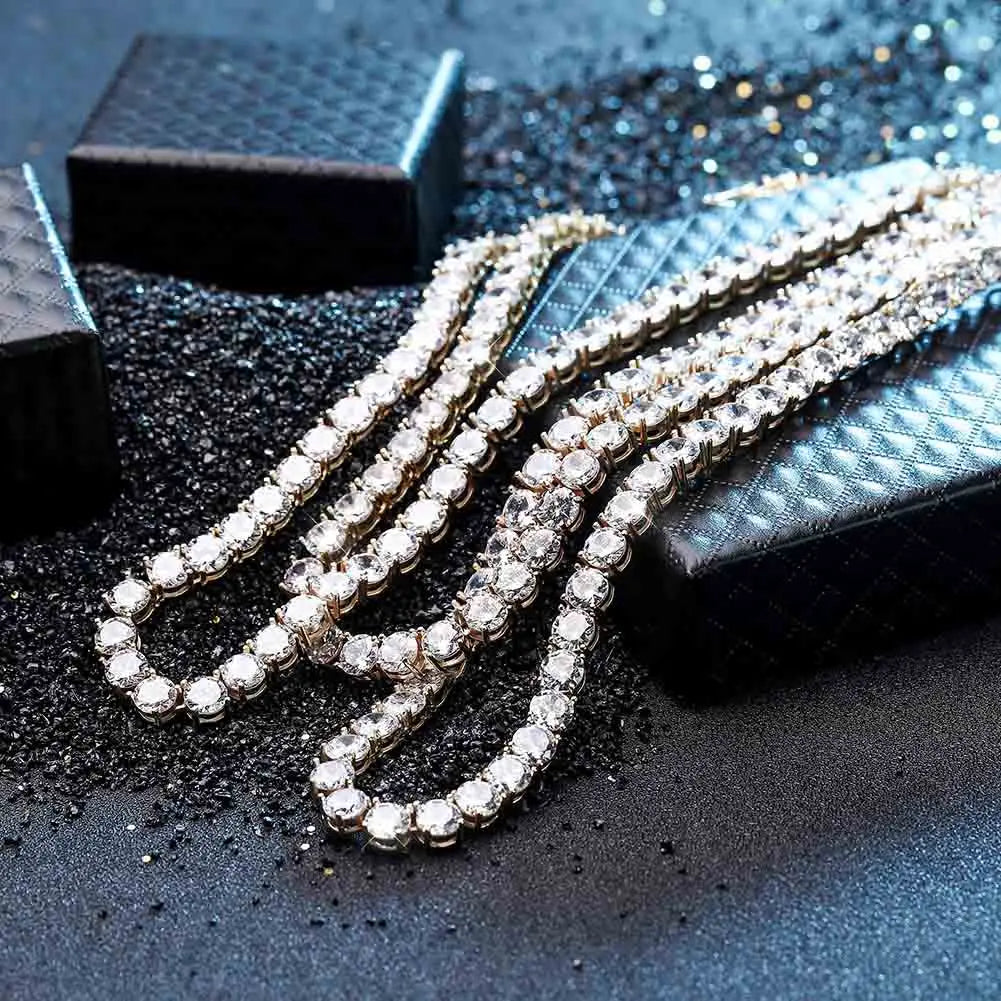 TOPGRILLZ 3mm-10mm Iced Out Bling AAA Zircon 1 Row Tennis Chain Necklace Men Hip Hop Jewelry Gold Silver Color Charms