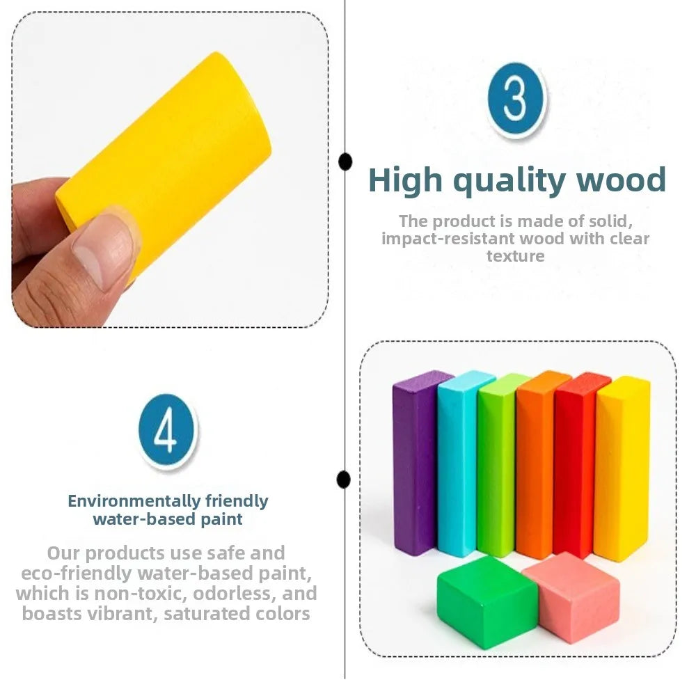 40PCS/SET Colorful Wooden Building Blocks Learning Sensory with Storage Bag Early Educational Toys Wooden 3D Stacking Blocks