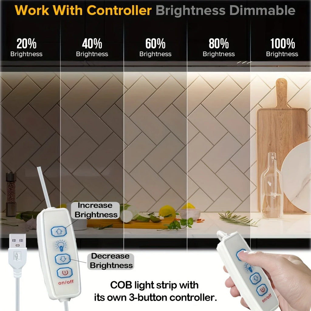 5V USB COB Led Strip Lights with 3key Dimmer Flexible Diode Tape White Warm White for Room TV Mirror Backlight Cabinet Light