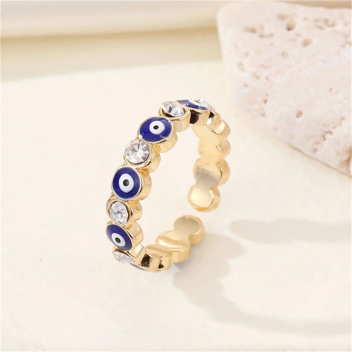 Lucky Blue Turkish Evil Eye Open Rings For Women Gold Color Colorful Enamel Heart Zircon Eye Finger Ring Vintage Gothic Jewelry