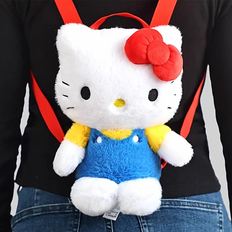 Genuine Anime Sanrio Hello Kitty Stuffed Toy Female Kawaii KT Cat Shoulders Backpack Women Kid Schoolbag Doll Girl Birthday Gift