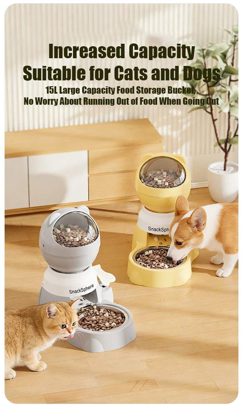Push-Button Automatic Pet Feeder - Large Capacity Anti-Spill Food Dispenser for Cats & Dogs