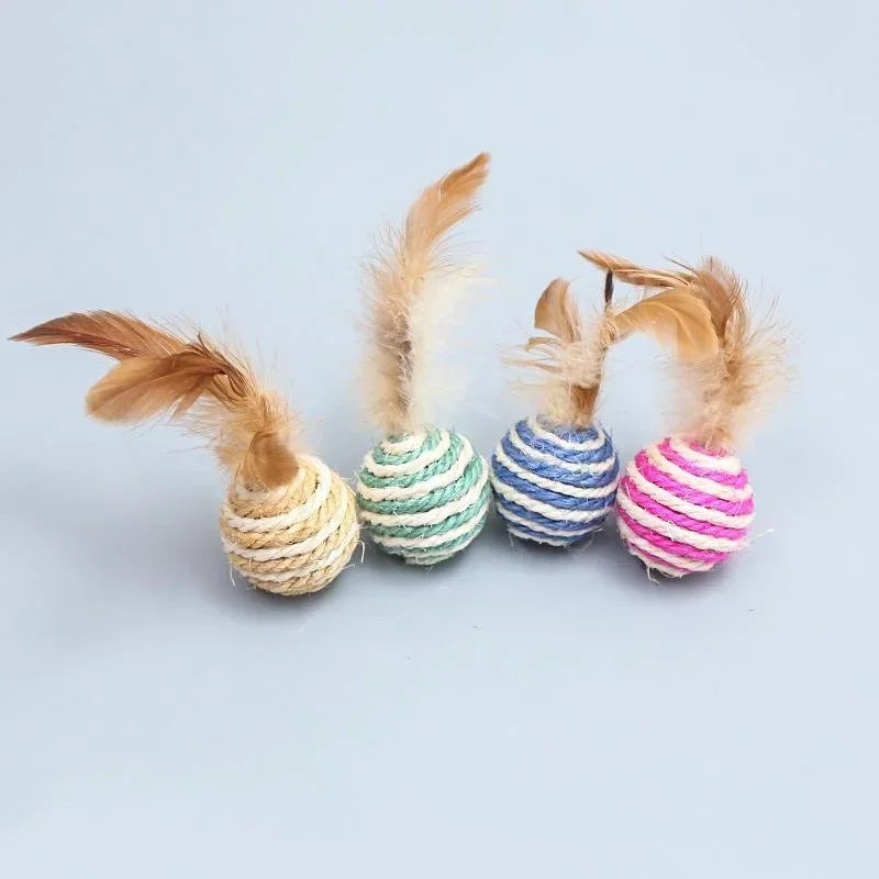 Pet Cat Toys Sisal Feather Ball Cat Scratch Ball Toys Pet Supplies Random Color  игрушки для кошек