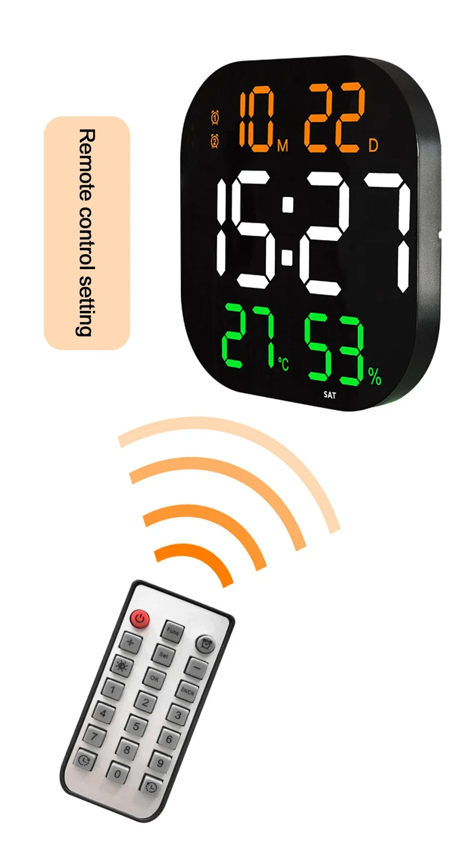 13inch LED Large Digital Wall Clock with Remote Control TEMP Humidity Week Auto Dimmer 12/24H Alarm Clock for Home Office Decor