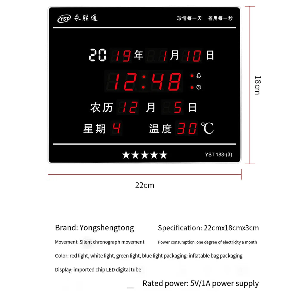 Perpetual Calendar Clock, Large Display Digital Wall Clock with Indoor Temperature and Humidity Perfect Office or Home Clock