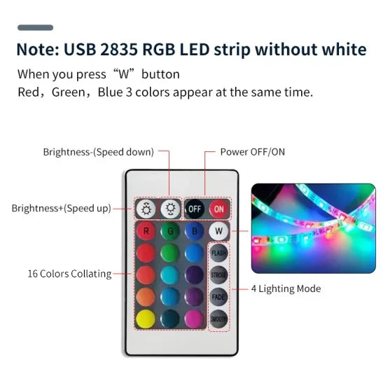 1m USB LED Strip Lights 60LEDs/m RGB Tape SMD 2835 With Remote Control Flexible Tape Diode Ribbon TV Backlight Room Decor