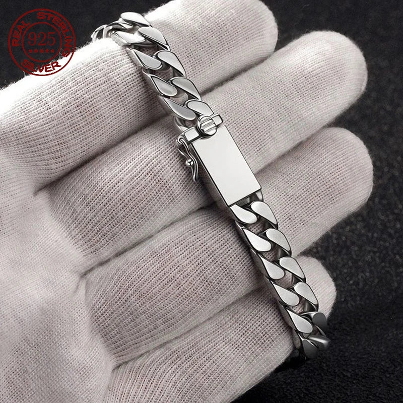 100% S925 Sterling Silver Necklace 7MM 8MM 10MM Punk 925 Silver Chains Original Certified Jewelry Gifts