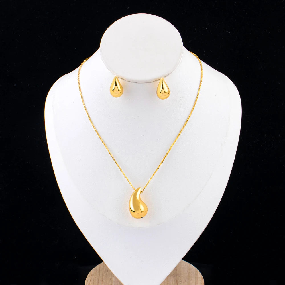 Italian  Gold Color Jewelry Set for Women Small Design Earrings and Necklace 2Pcs Set for Party Daily Wear Girls Gifts Jewelry