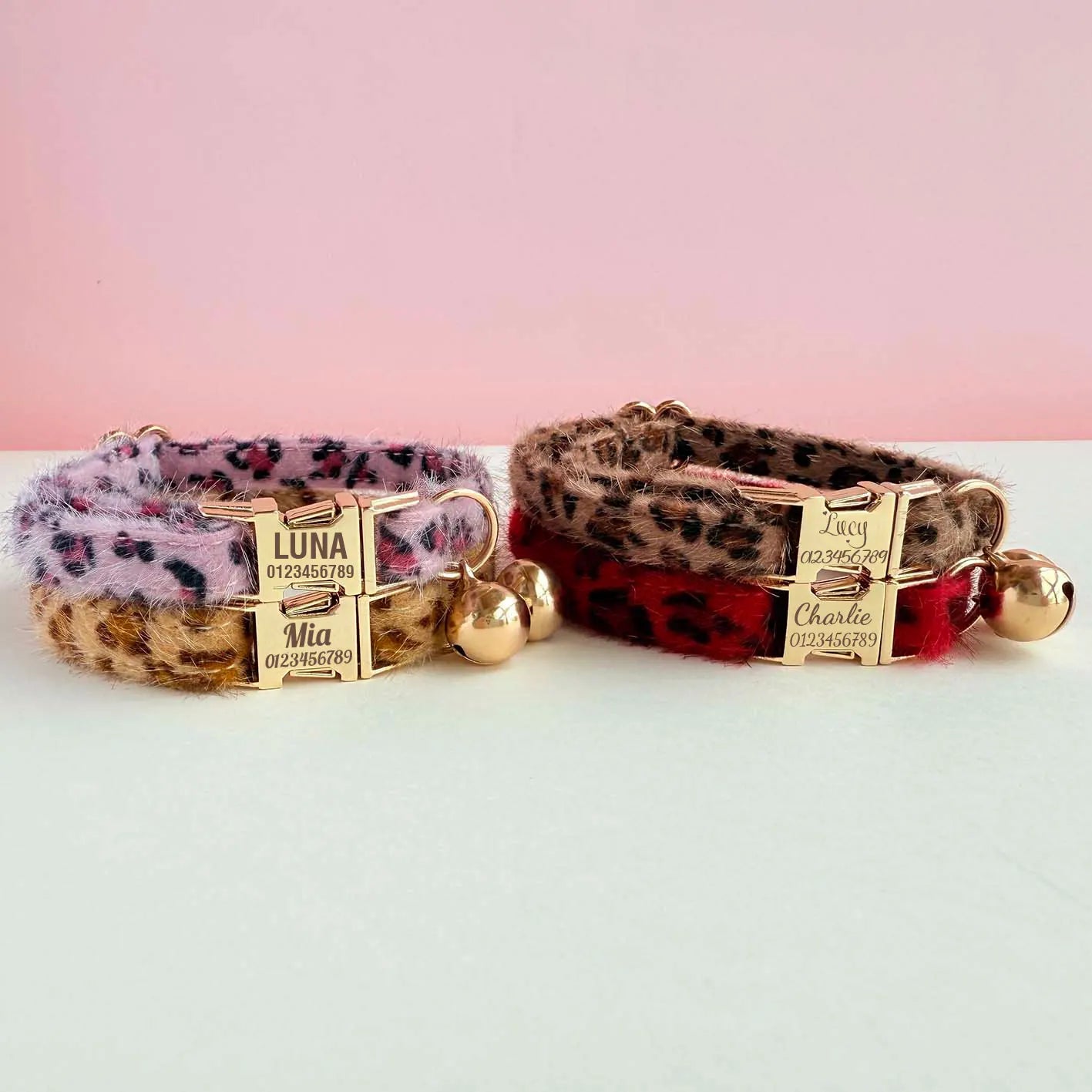 Personalized Pet Name Leopard Print Cat Collar with Bell - Plush & Adjustable Kitten Necklace, Fashion Pet Accessory