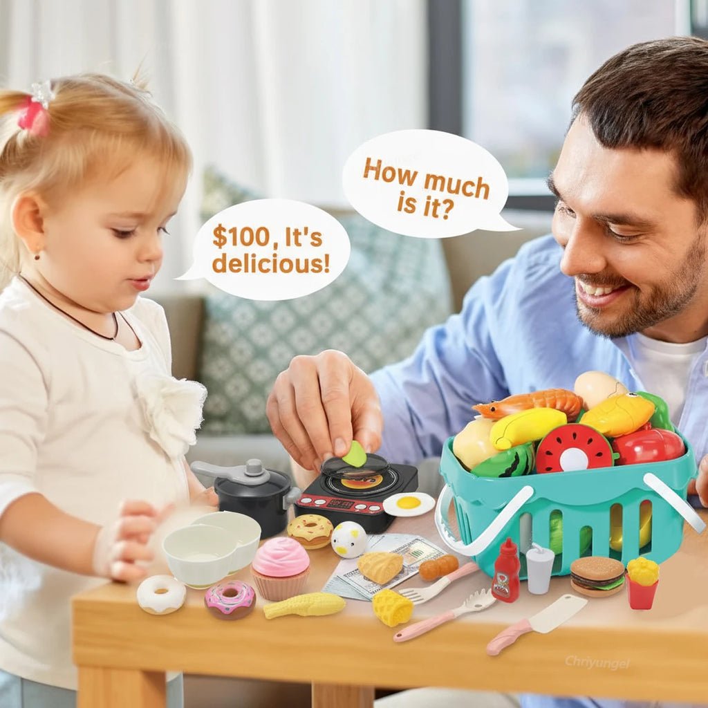 Kids Play Kitchen Toys Set Mini 92/69/59 PCS Pretend Cooking Food with Pots Pans Utensils for Toddlers Girls Boys Children Gift