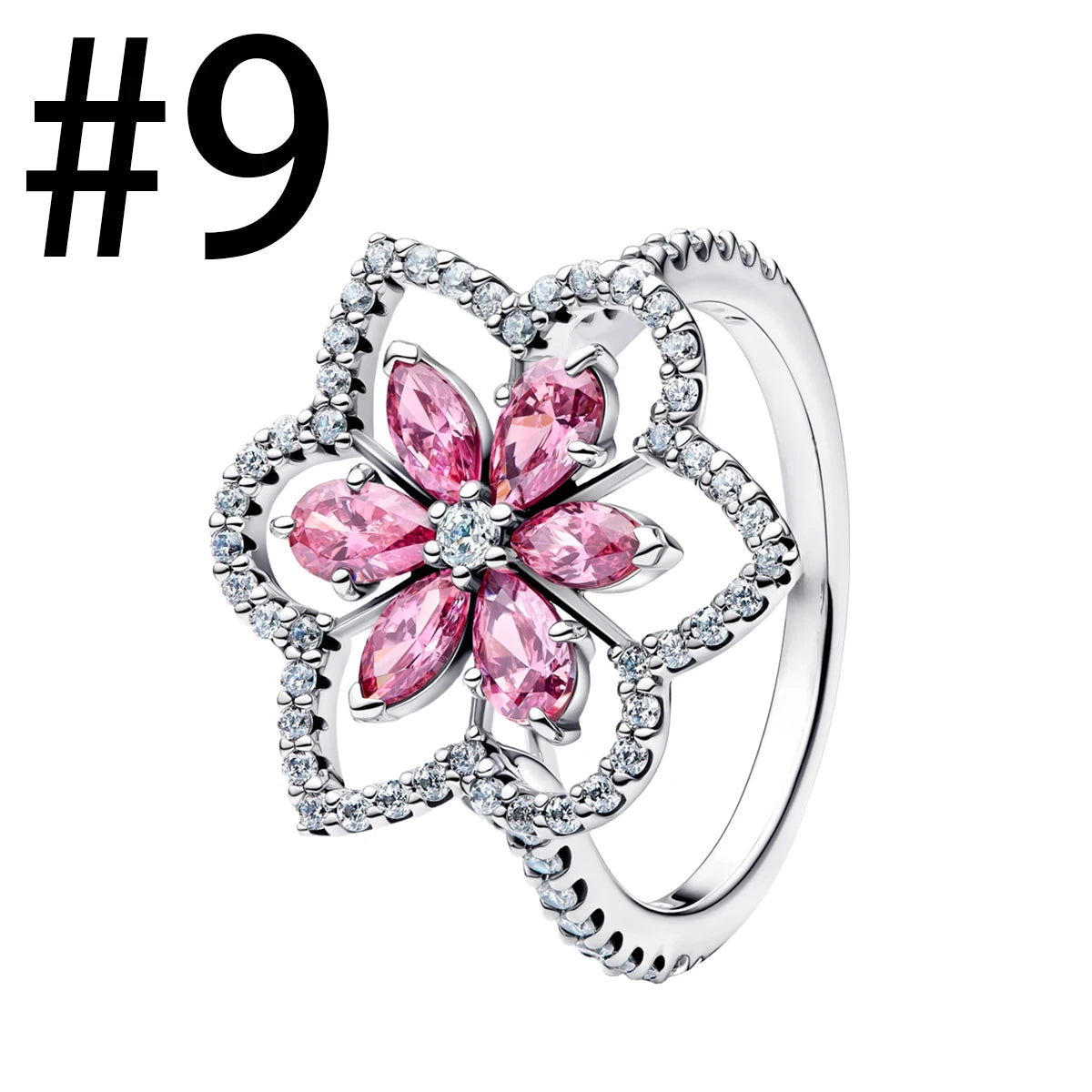 Hot Sales 925 Sterling Silver Pink Flower heart Ear Stud Ring Pendant Bead fit DIY Women's Bracelets Necklaces Jewelry Gifts
