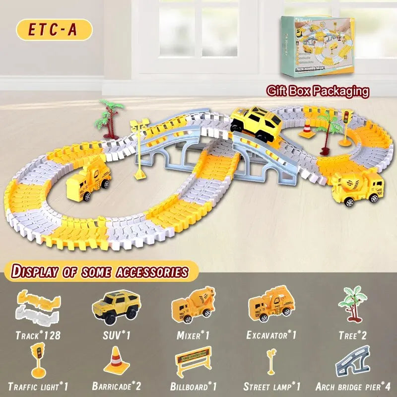 DIY Building Block Track Splicing Puzzle Toy, Electric Track Toy Engineering Minin Car Set Puzzle Kids Toys Track Car Train Toys