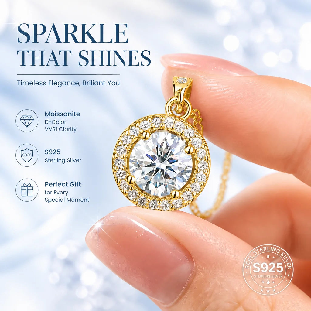 With GRA Certificate 1ct Moissanite Necklace Women's 925 Sterling Silver Plated 18k Gold Pendant Luxury Fine Jewelry
