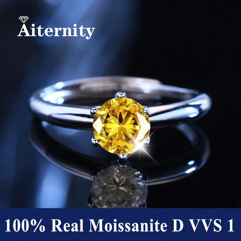 100% Real Moissanite Ring D VVS1 Pass Diamond Test Pen Adjustable Size S925 Sliver GRA Certificate Wedding Rings for Women