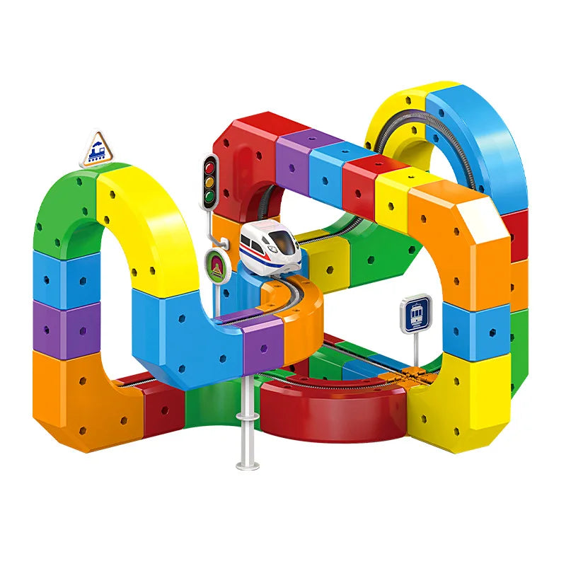Electric Magnetic Track Set STEM Building Toy 100+ Pieces With Anti-Gravity Vehicles Diy Creative Railway Model For Kids Gifts