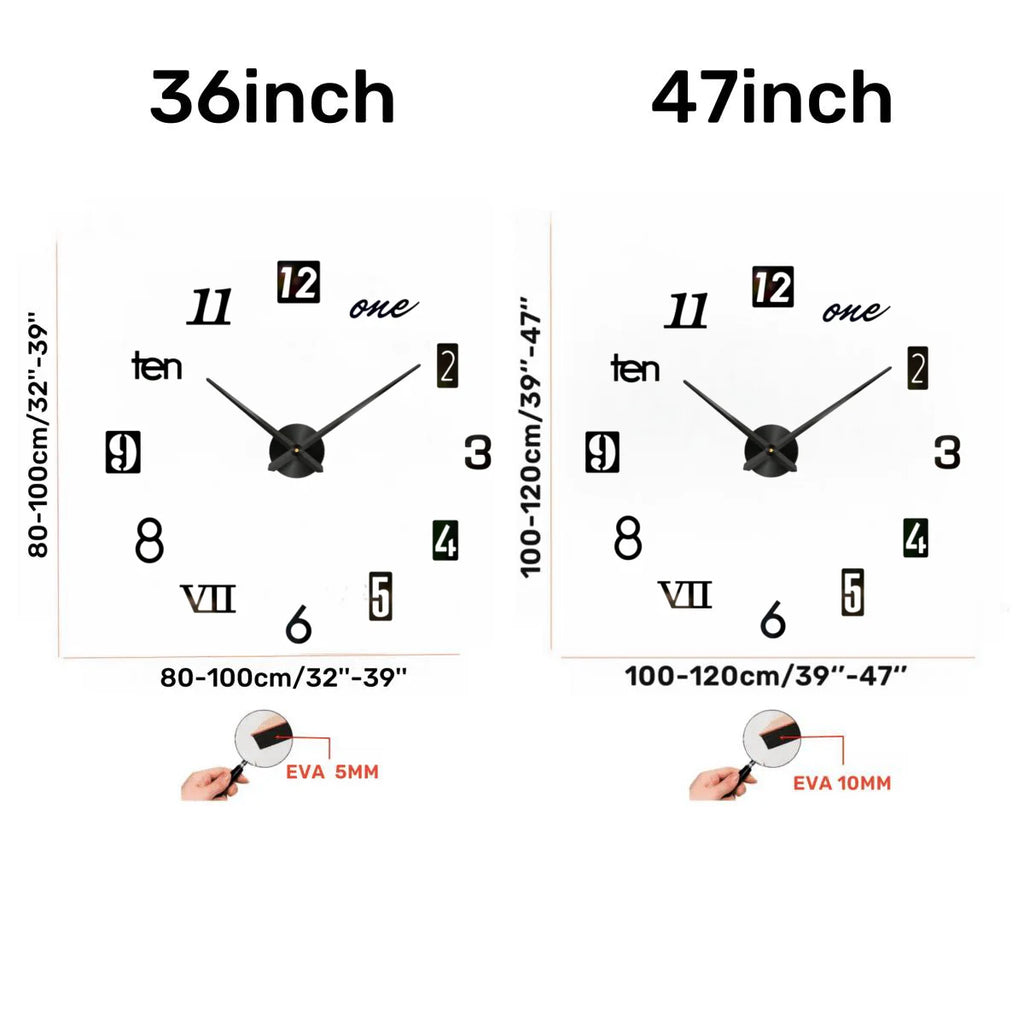 New Modern Design Large Wall Clock 3D DIY Quartz Clocks Fashion Watches Acrylic Mirror Stickers Living Room Home Decor Horloge