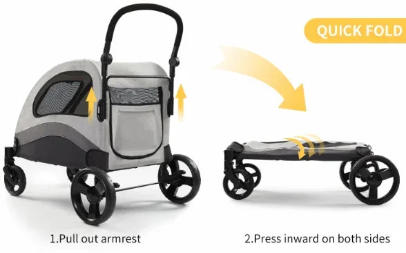 Large Pet Stroller 4 Wheels Dog Carrier with Brakes Portable Puppy Travel Strollers with Breathable Windows Adjustable for Cats