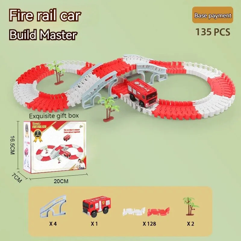 Fire Engine Track Assembling Car Engineering Minin Car Set Kids Puzzle Boy Toys Track Car Train Toys For Children Birthday Gift