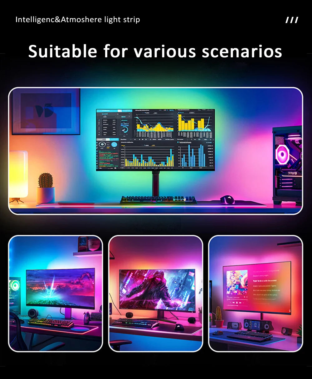 24-34 Inch USB PC LED Strip Lights Computer Sync Light Strip Monitor RGB Screen LED Backlight for Gaming Room Atmosphere Decor