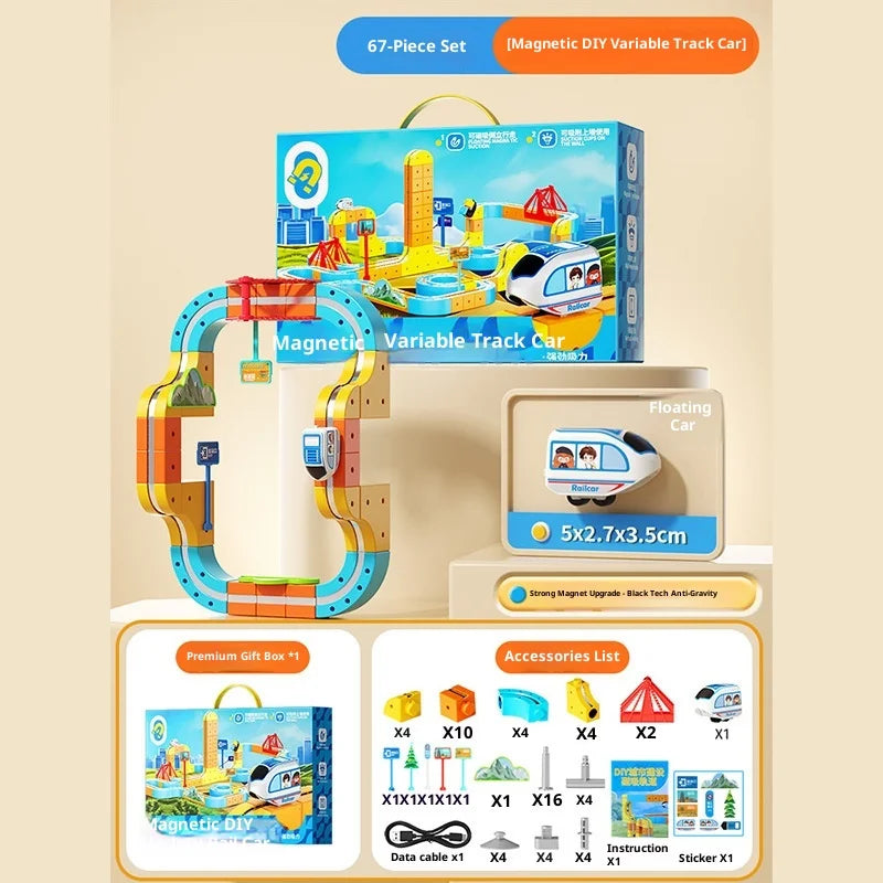 Huagen Magnetic High Speed Train Diy Transformable Suspension Track Car Anti Gravity Electric Vehicle Model Educational Toy Set